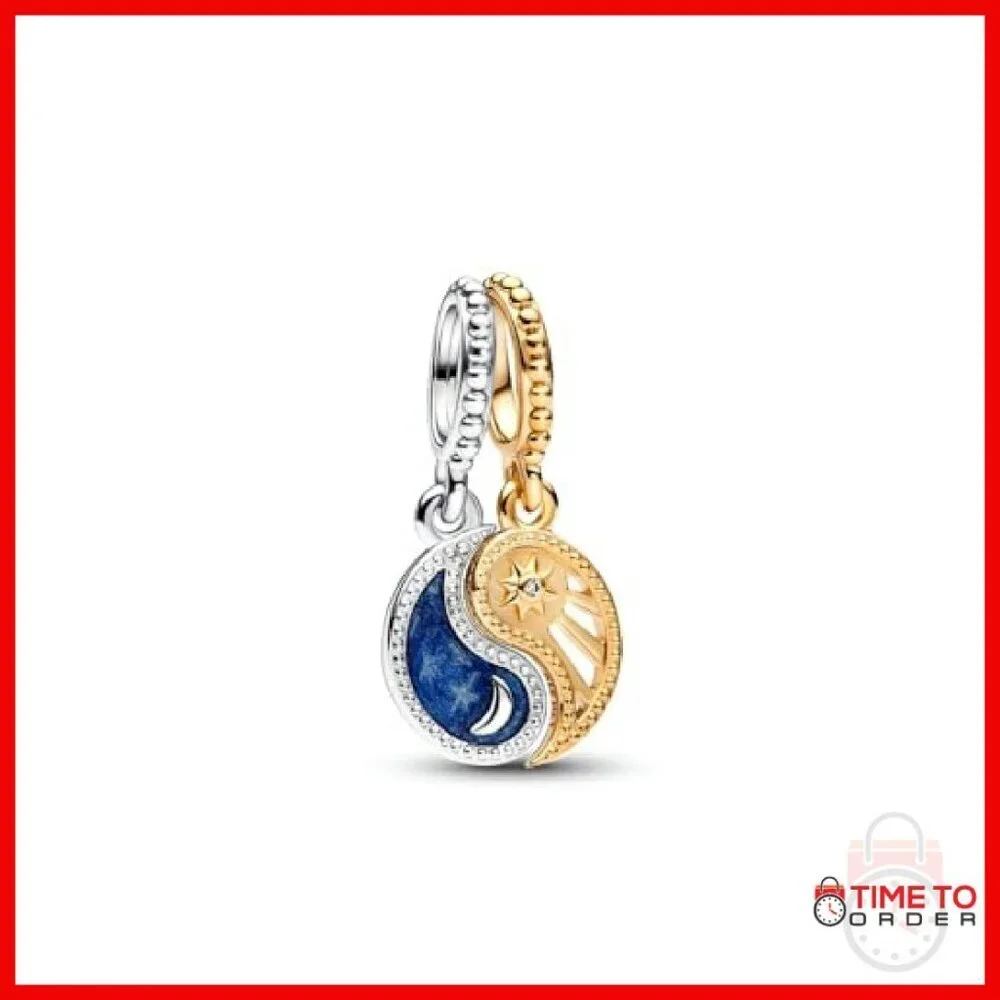 Sterling Silver 14k Gold Dangle Charm Sun Moon Balance Gift Box